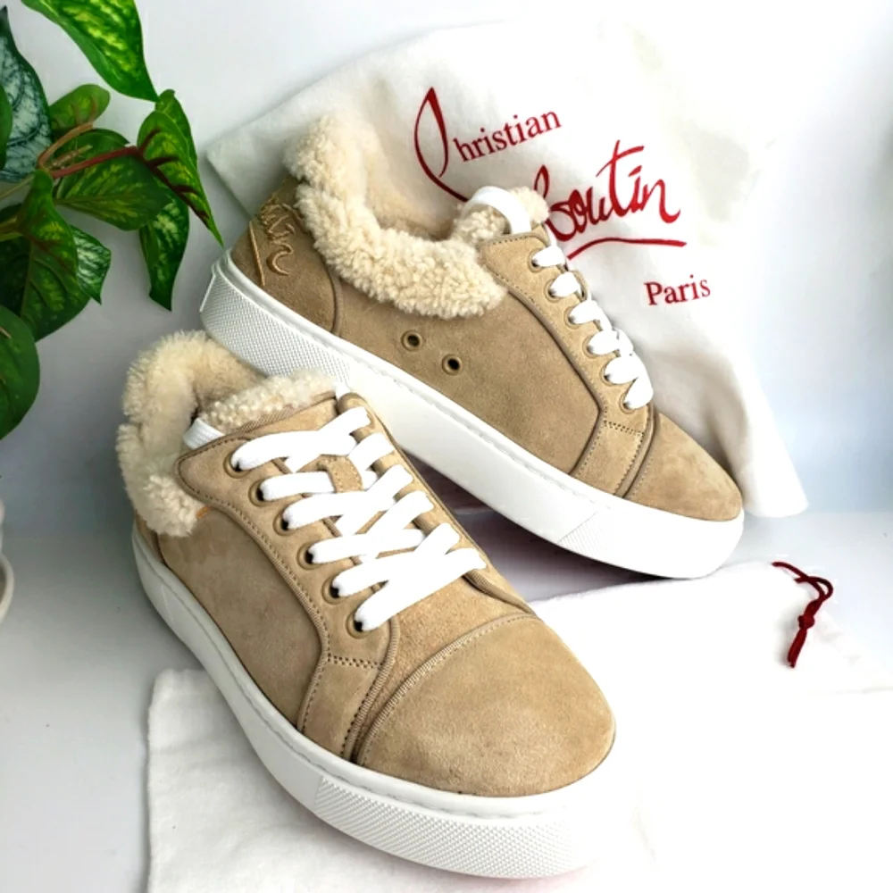 Christian Louboutin Suede Shearling Sneaker Vieirissima Leather NEW 38 / 8 - Picture 4 of 17